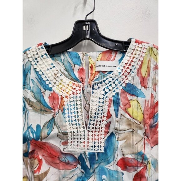 Alfred Dunner Womens Tunic Top Size 16 Multi Leaf Print Crochet 3/4 Sleeve NWT - Picture 3 of 10